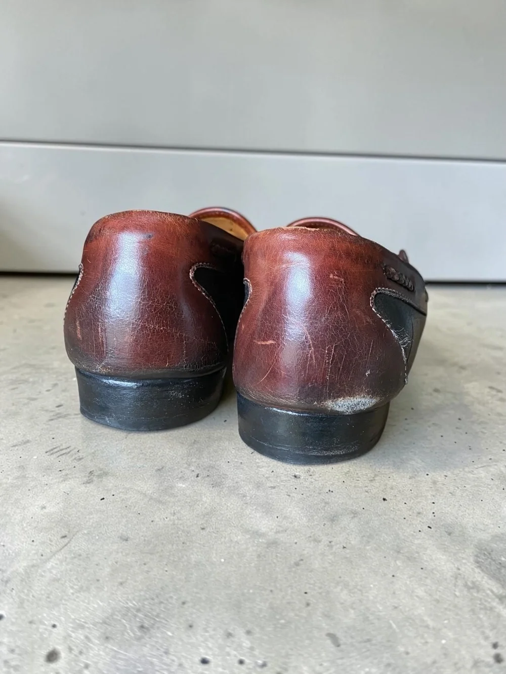 Vintage Mens Loafers Size 13 Kiltie Fringe Black Brown Leather 90s Dress Shoes